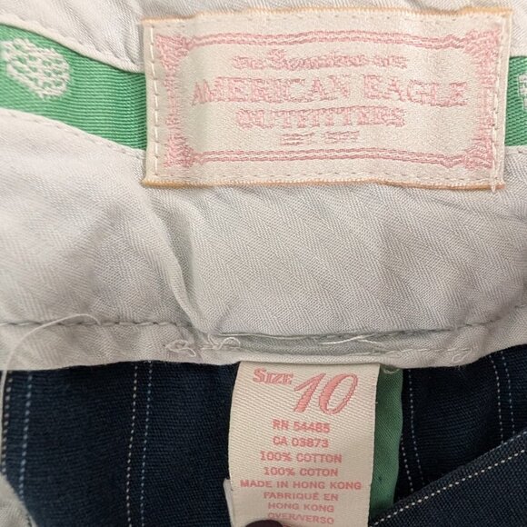 Y2k American Eagle Outfitters Blue White Pinstripe Low Rise Wide Leg Cuff Pants - Picture 8 of 9